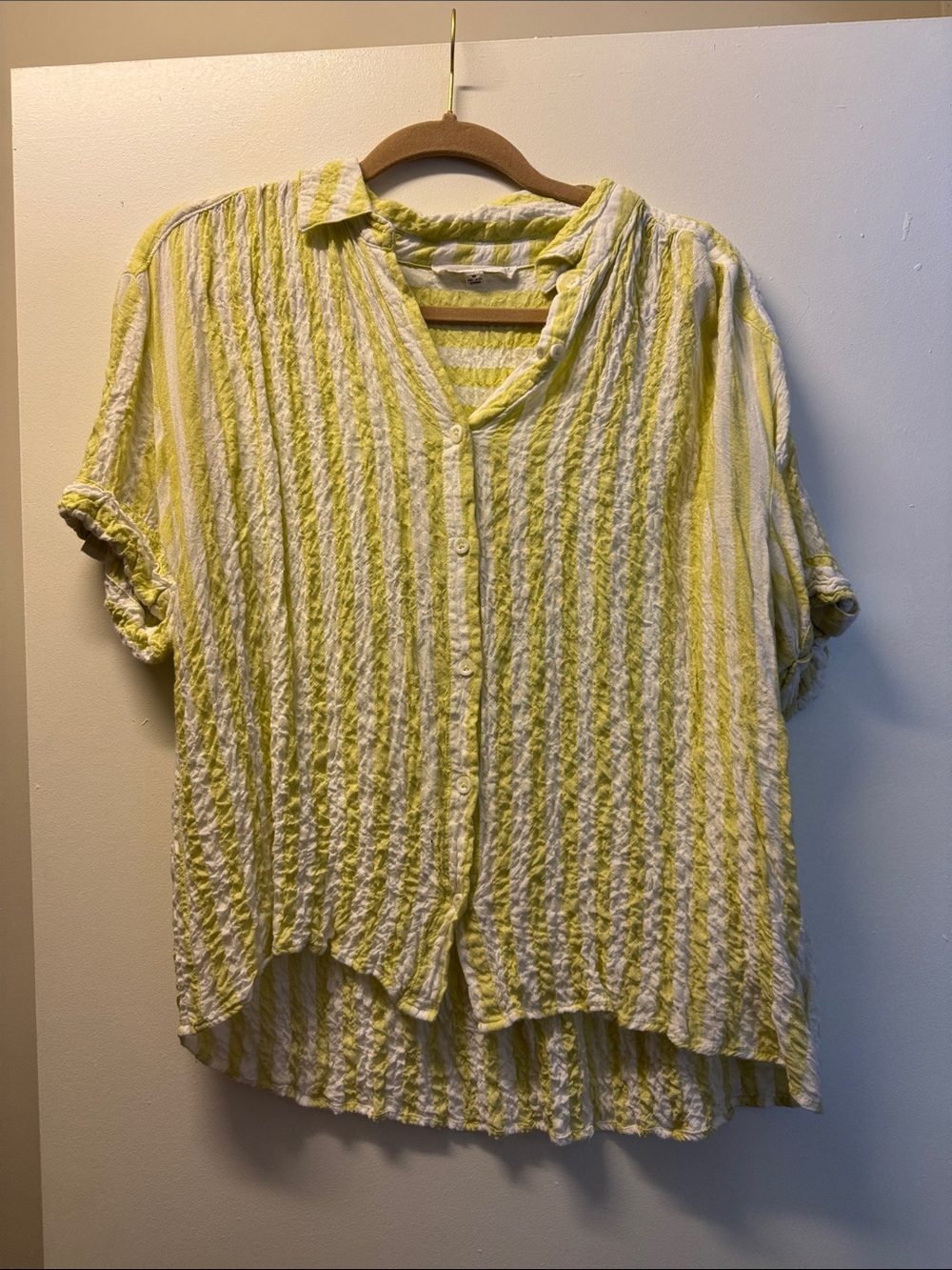 Jane and Delancey Yellow and White Striped Button-Down Top